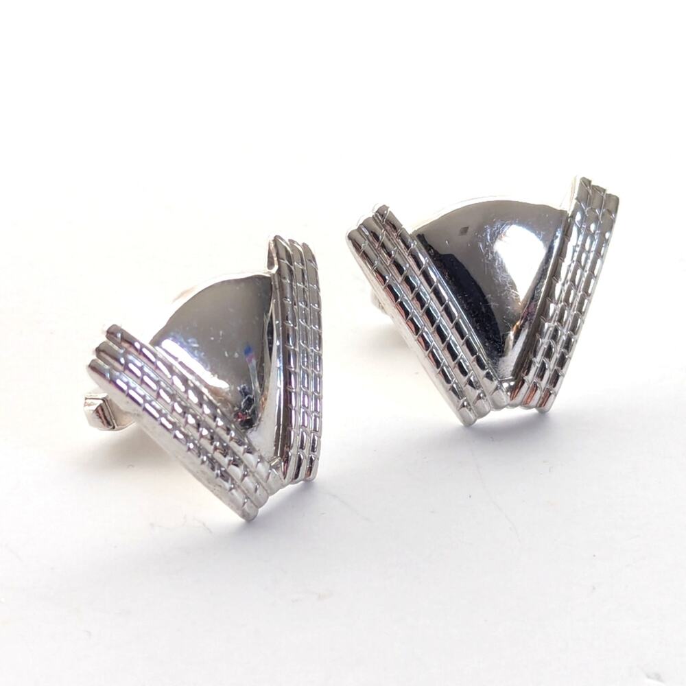 Vintage Anson Mid Century Modern Silver Tone V Victory Cufflinks